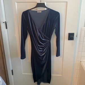 Blue, velvet cocktail wrap dress
